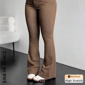 Women's Brown High Stretch Flare Jeans
